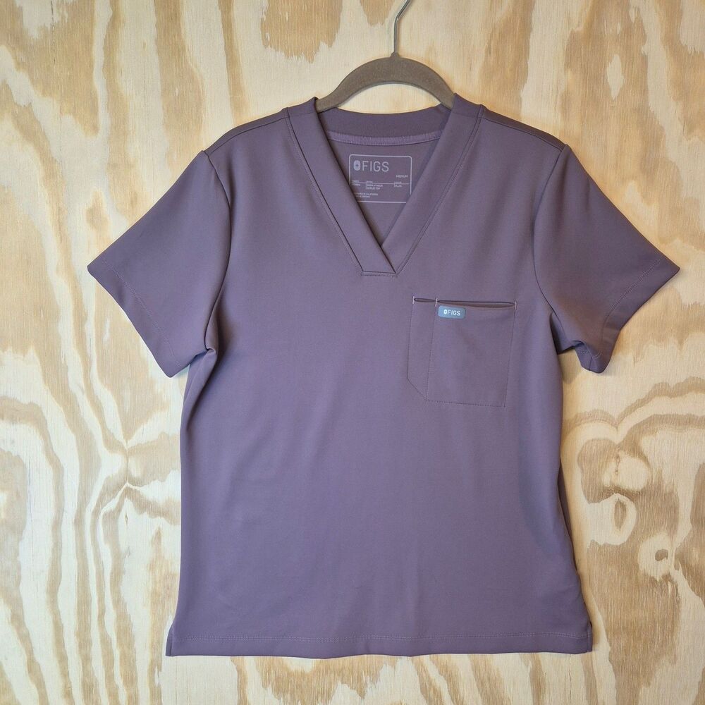 FIGS Women's Scrub Set Plum Medium Slim V-Neck Top Drawstring Pants